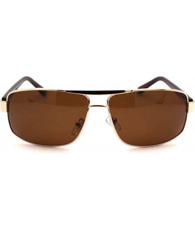 Rectangular Mens Polarized No Glare Lens Rectangular Pilots Sunglasses - Gold Brown - CA18W0L2HCQ $27.15