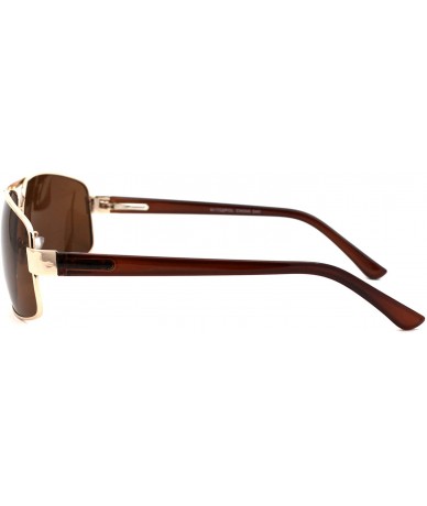 Rectangular Mens Polarized No Glare Lens Rectangular Pilots Sunglasses - Gold Brown - CA18W0L2HCQ $27.15