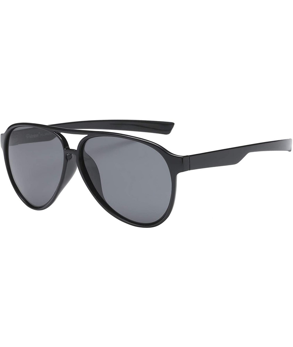 Aviator Classic Unisex Polarized Ultra Lightweight Flexible Aviator Sunglasses (Gloss Black - Polarized Smoke - 56) - CR188WN...