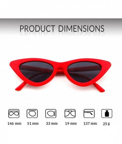 Goggle Retro Vintage Cateye Sunglasses for Women Clout Goggles Plastic Frame Glasses - Glossy Red Frame Grey Lense - CE187MXX...