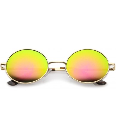 Oversized Classic Lightweight Slim Arms Colored Mirror Flat Lens Oval Sunglasses 50mm - Gold / Pink-green Mirror - CO17YQYC53...