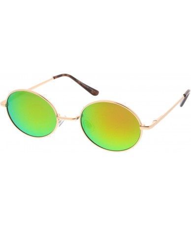 Oversized Classic Lightweight Slim Arms Colored Mirror Flat Lens Oval Sunglasses 50mm - Gold / Pink-green Mirror - CO17YQYC53...