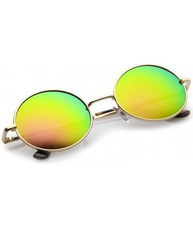 Oversized Classic Lightweight Slim Arms Colored Mirror Flat Lens Oval Sunglasses 50mm - Gold / Pink-green Mirror - CO17YQYC53...