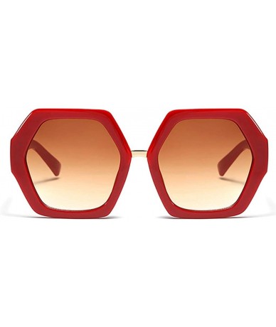 Oversized Hexagonal Sunglasses Women Big Polygon Sun Glasses for Ladies Oversized Black UV400 - Red With Brown - C618AKYW03T ...