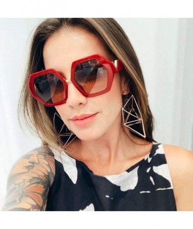 Oversized Hexagonal Sunglasses Women Big Polygon Sun Glasses for Ladies Oversized Black UV400 - Red With Brown - C618AKYW03T ...