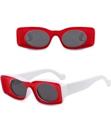 Rectangular Rectangle Thick Frame Fashion Sunglasses Funky - Red Front- White - CT1992HKAXG $17.57