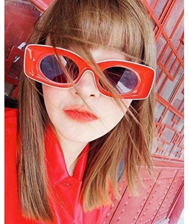 Rectangular Rectangle Thick Frame Fashion Sunglasses Funky - Red Front- White - CT1992HKAXG $17.57