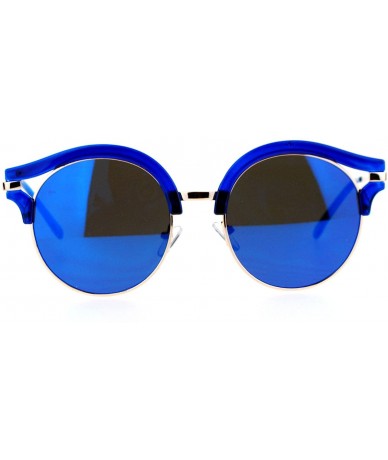 Round Retro Mirrored Lens Round Circle Half Rim Womens Sunglasses - Blue - C312H5HA84J $22.97