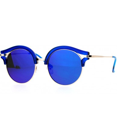 Round Retro Mirrored Lens Round Circle Half Rim Womens Sunglasses - Blue - C312H5HA84J $22.97