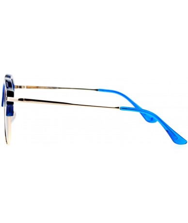 Round Retro Mirrored Lens Round Circle Half Rim Womens Sunglasses - Blue - C312H5HA84J $22.97