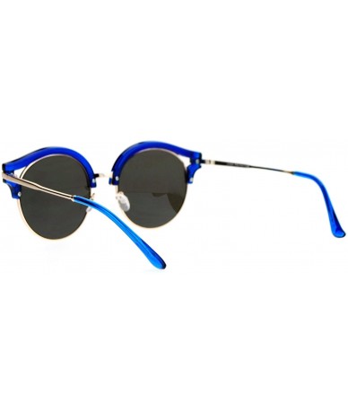 Round Retro Mirrored Lens Round Circle Half Rim Womens Sunglasses - Blue - C312H5HA84J $22.97