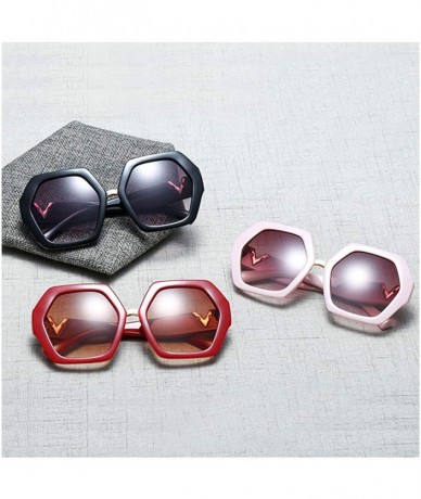 Oversized Hexagonal Sunglasses Women Big Polygon Sun Glasses for Ladies Oversized Black UV400 - Red With Brown - C618AKYW03T ...