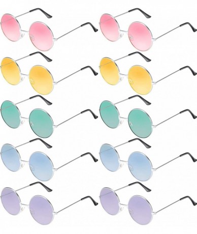 Oval 10 Pairs Round Hippie Sunglasses John 60's Style Circle Colored Glasses - Silver Frame - CC18N0ACGGC $31.40