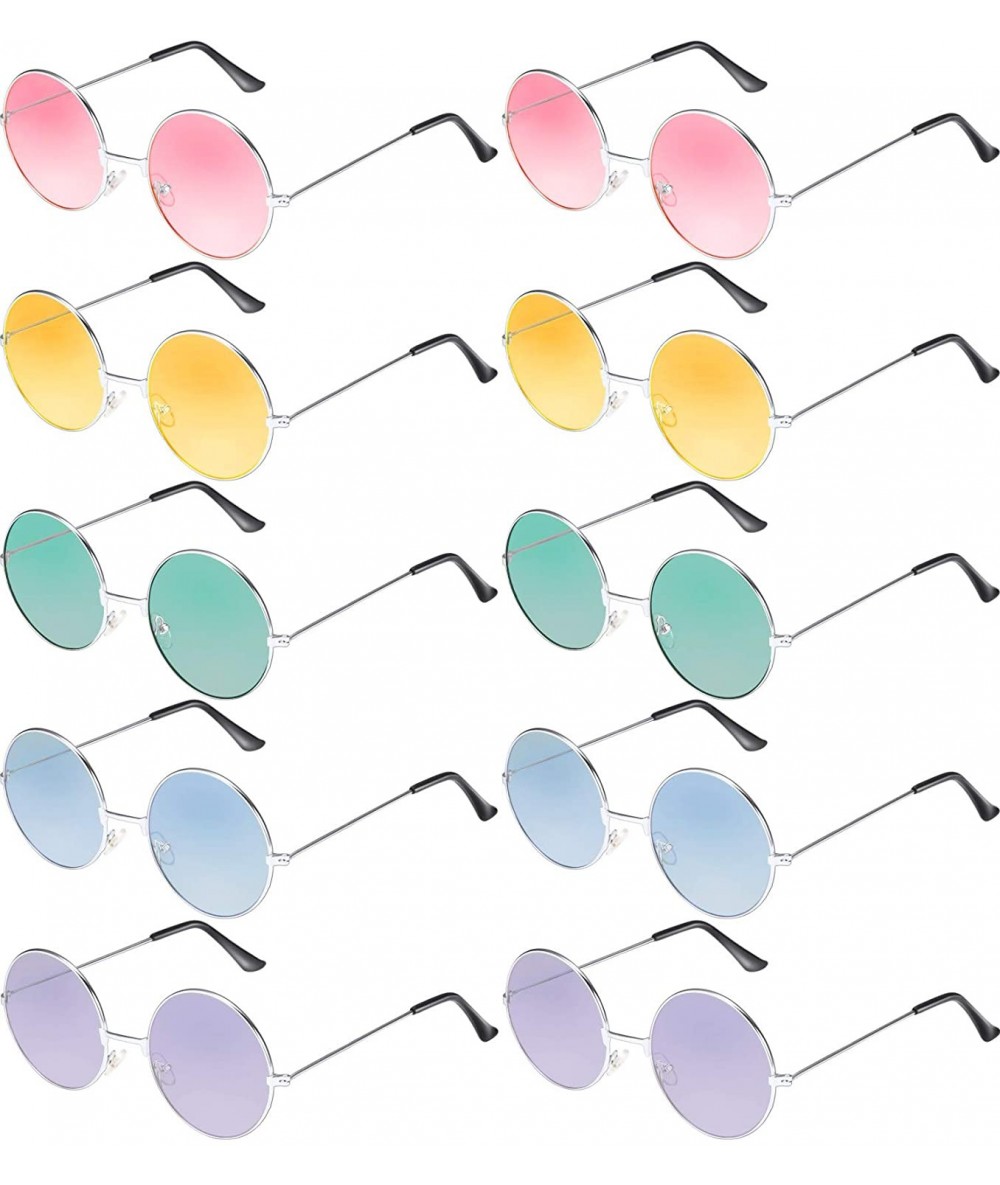 Oval 10 Pairs Round Hippie Sunglasses John 60's Style Circle Colored Glasses - Silver Frame - CC18N0ACGGC $31.40