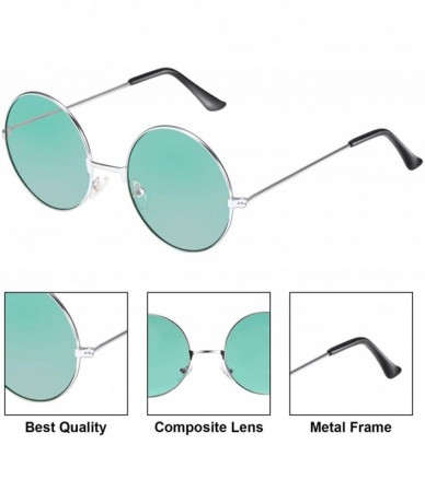 Oval 10 Pairs Round Hippie Sunglasses John 60's Style Circle Colored Glasses - Silver Frame - CC18N0ACGGC $31.40