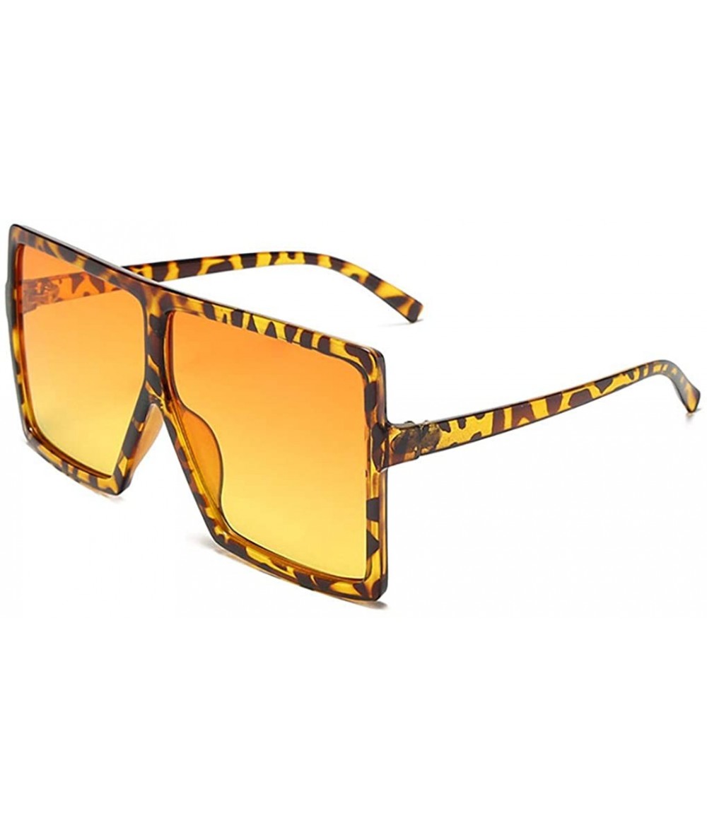 Oversized Oversized Square Sunglasses for Women Trendy Flat Top Fashion Shades - All Leopard - C919CKS72QN $18.95