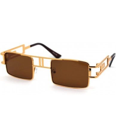 Square 90s Gangster Rapper Square Rectangular Luxury Metal Rim Sunglasses - Yellow Gold Solid Brown - CB18Z3KG0NN $26.49