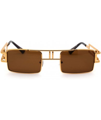 Square 90s Gangster Rapper Square Rectangular Luxury Metal Rim Sunglasses - Yellow Gold Solid Brown - CB18Z3KG0NN $26.49