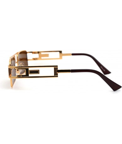 Square 90s Gangster Rapper Square Rectangular Luxury Metal Rim Sunglasses - Yellow Gold Solid Brown - CB18Z3KG0NN $26.49