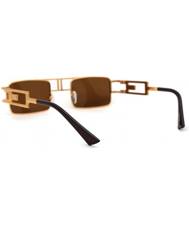 Square 90s Gangster Rapper Square Rectangular Luxury Metal Rim Sunglasses - Yellow Gold Solid Brown - CB18Z3KG0NN $26.49