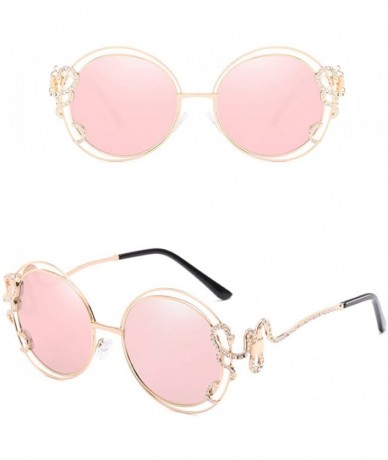 Round Ladies Double Round Hippie Shades Colored Lenses Sunglasses UV400 Protection - Light Pink - CM18CGOXER4 $30.82