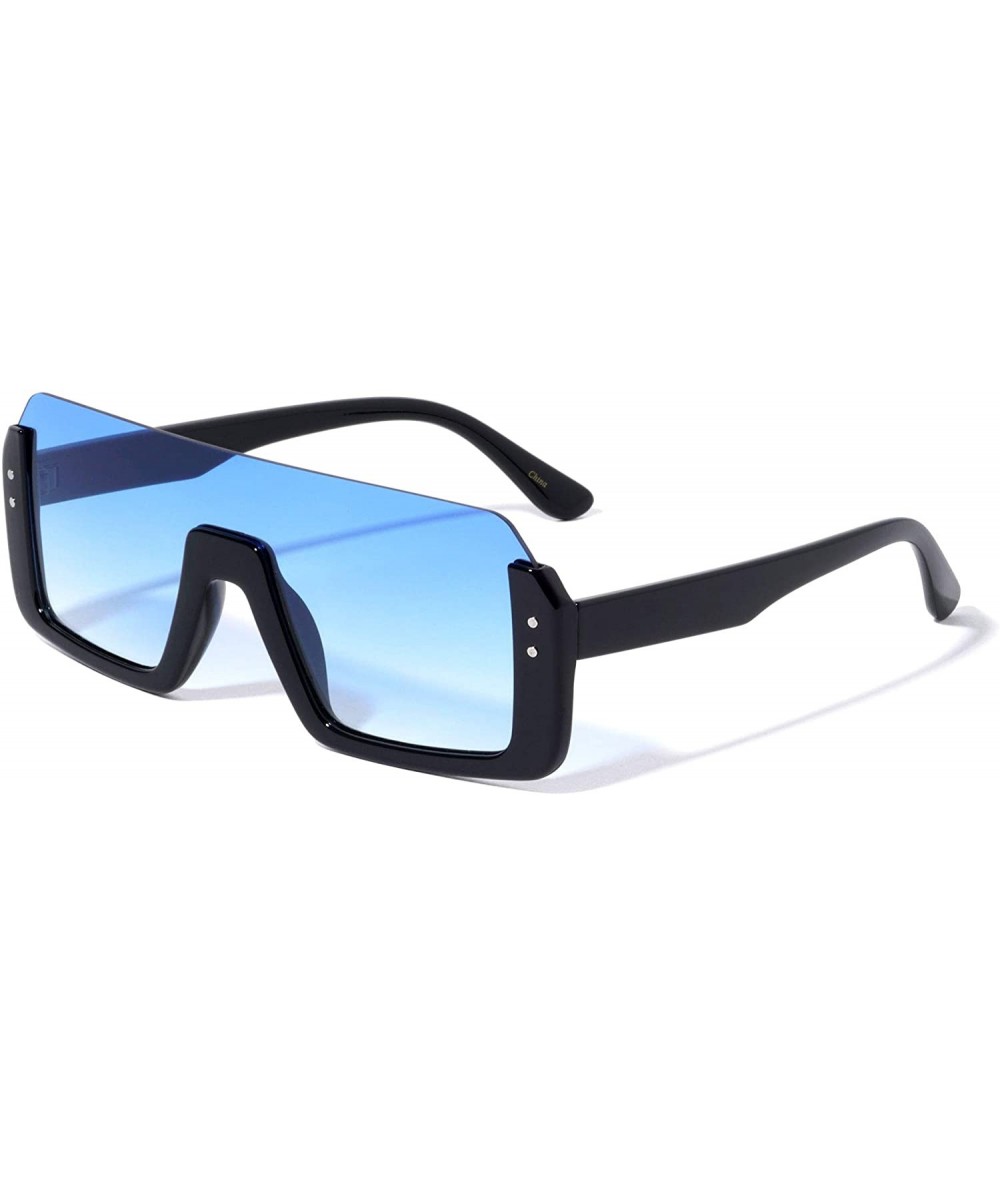 Shield Rimless Flat Top Square One Piece Shield Sunglasses - Blue - C3197677YE5 $27.63