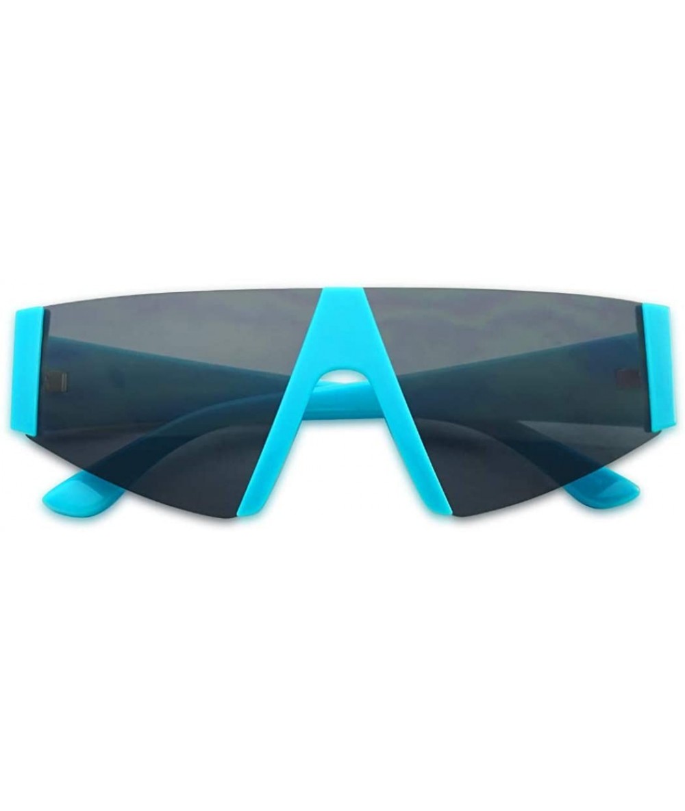 Rimless Forget You Neon Flat Top Semi-Rimless Chunky Shield Style Fashion Sunglasses - Neon Blue Frame - Smoke - C818WIOXHCR ...