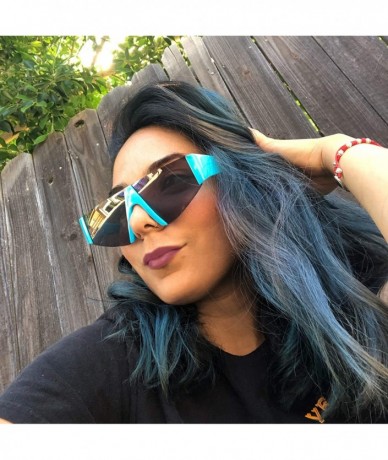 Rimless Forget You Neon Flat Top Semi-Rimless Chunky Shield Style Fashion Sunglasses - Neon Blue Frame - Smoke - C818WIOXHCR ...