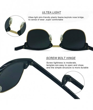 Round Womens Sunglasses Classic Retro Style UV Protection - Half Frame Black - C3198S0I5IK $22.46