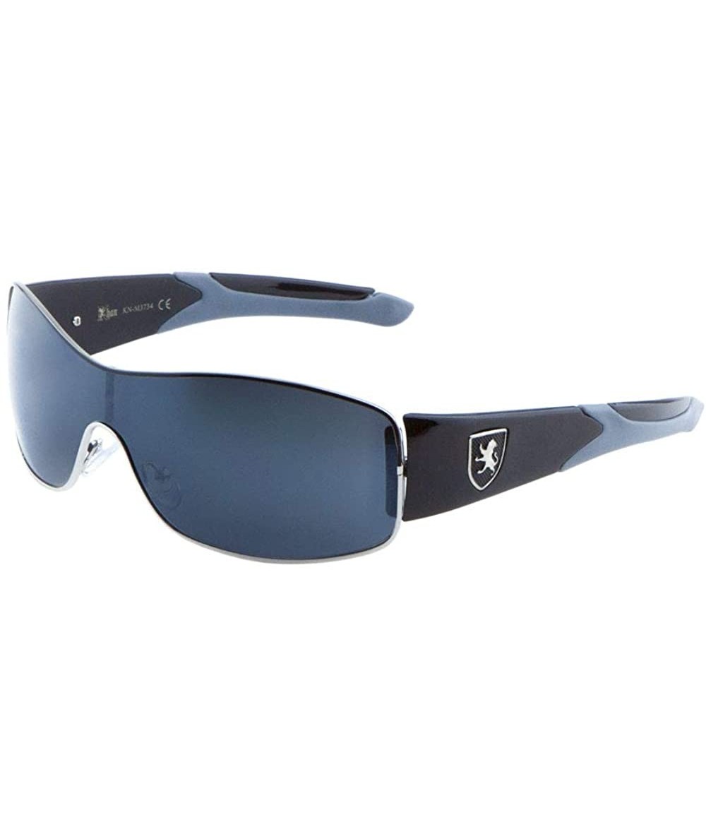 Shield Wide One Piece Curved Shield Lens Color Temple Sunglasses - Grey Blue - CQ199DAH44H $35.70