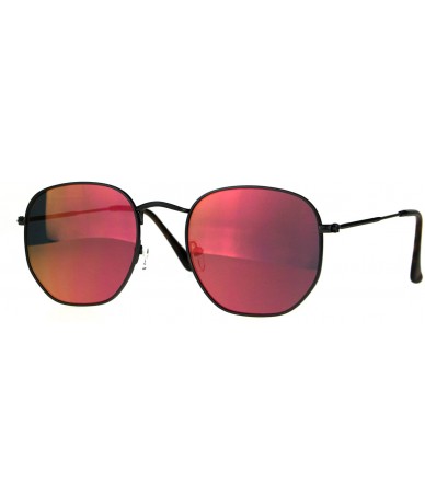 Square Designer Fashion Sunglasses Thin Metal Hexagon Shape Mirror Lens UV 400 - Gunmetal (Fuchsia Mirror) - CS188MAGL49 $20.30