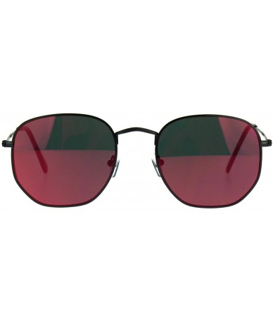 Square Designer Fashion Sunglasses Thin Metal Hexagon Shape Mirror Lens UV 400 - Gunmetal (Fuchsia Mirror) - CS188MAGL49 $20.30