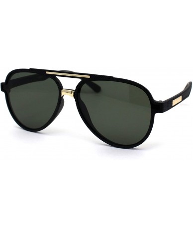 Round Mens Gentlemans Mod Designer Plastic Racer Sunglasses - Matte Black Gold Green - CV1977EK050 $17.90