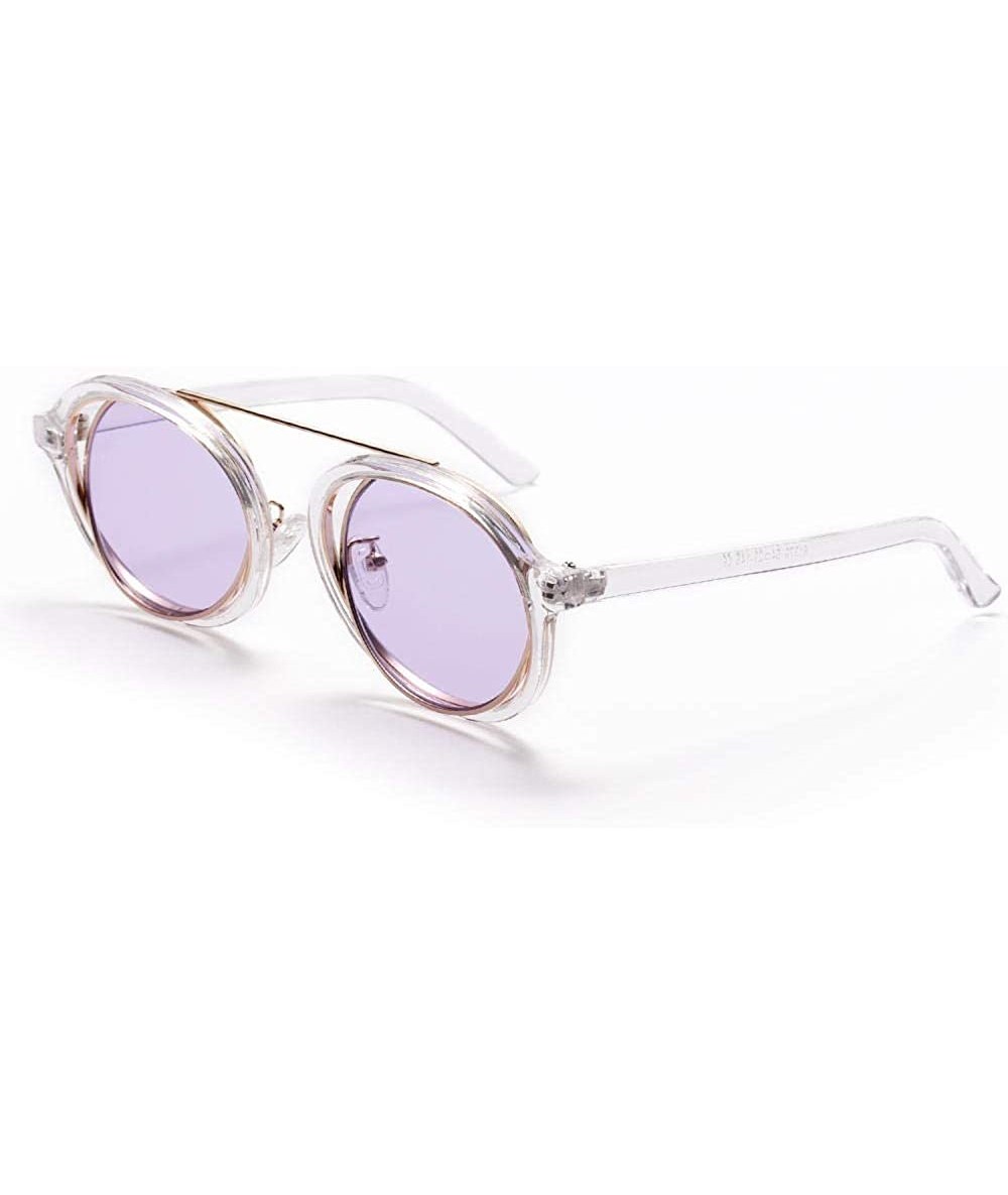 Rimless Round Literary Retro Sunglasses Transparent Colored Sunglasses Women Men'S Glasses - Purple - CB18UUWZHZE $35.76