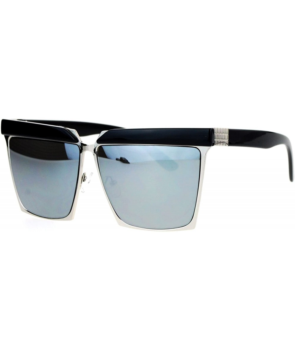 Rectangular Mirrored Mirror Diva Luxury Eye Brow Rectangular Mob Jewel Sunglasses - Silver Mirror - CS12DI9BYXX $23.64