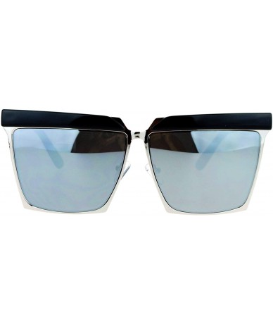 Rectangular Mirrored Mirror Diva Luxury Eye Brow Rectangular Mob Jewel Sunglasses - Silver Mirror - CS12DI9BYXX $23.64