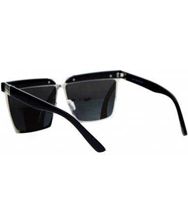 Rectangular Mirrored Mirror Diva Luxury Eye Brow Rectangular Mob Jewel Sunglasses - Silver Mirror - CS12DI9BYXX $23.64