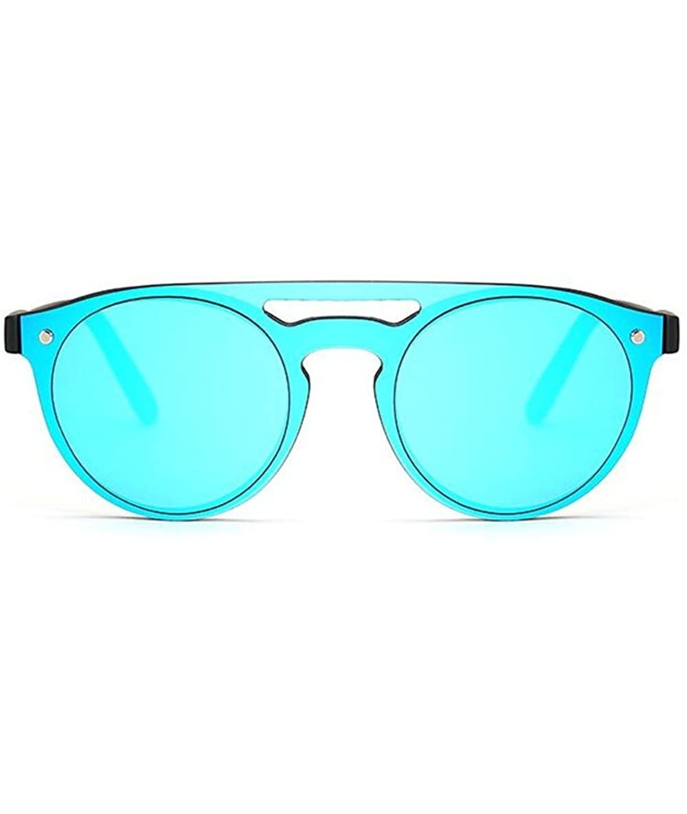 Oval Luxury Flat Top Fashion Sunglasses Women Brand Designer Oversized Clear 998012Y - Blue - CF184T5IXXQ $23.77