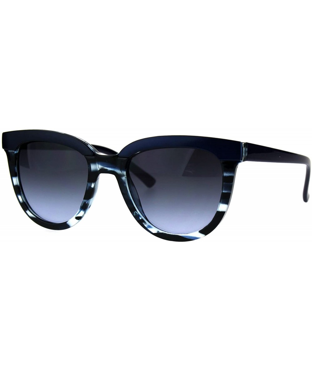 Rectangular Womens Minimal Horned Rim Plastic Eye Brow Trim Sunglasses - Blue Tortoise - CY184QO36MS $24.24