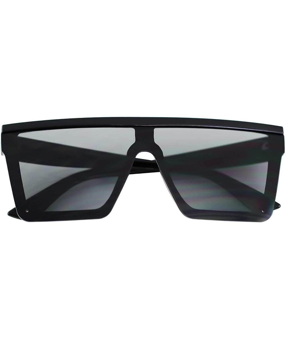 Square Oversized Flat Top Square VINTAGE RETRO SHIELD VISOR Style Aviator SUNGLASSES - P-frame Black - CX18TC7T55I $25.94