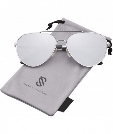 Oversized Oversized Aviator Sunglasses Mirrored Flat Lens for Men Women UV400 SJ1083 - C1 Silver Frame/Silver Mirrored Lens -...