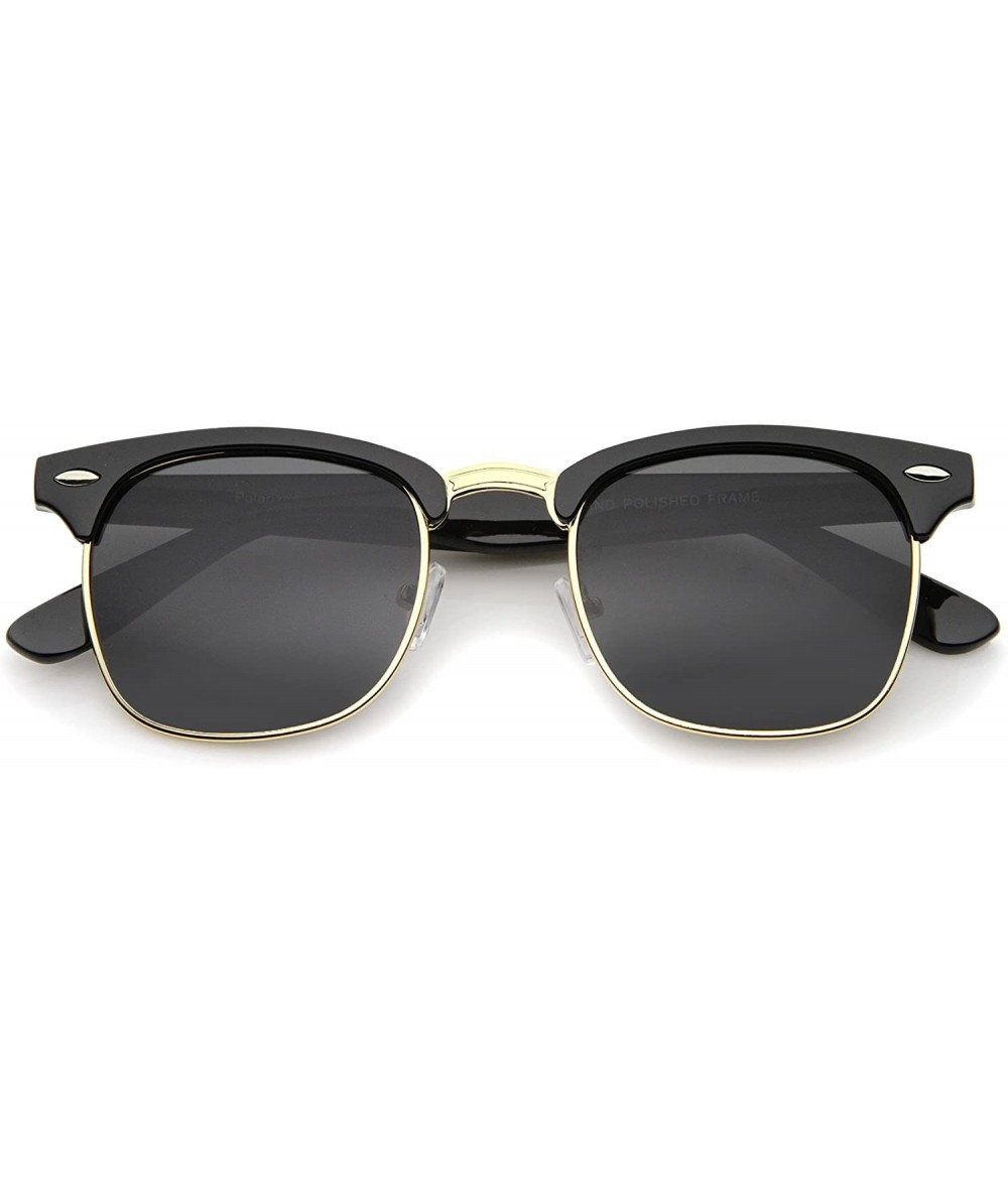 Rimless Polarized Lens Classic Half Frame Horn Rimmed Sunglasses 50mm - Black-gold / Smoke Polarized - C912N6IDHKL $20.00