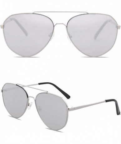 Oversized Oversized Aviator Sunglasses Mirrored Flat Lens for Men Women UV400 SJ1083 - C1 Silver Frame/Silver Mirrored Lens -...