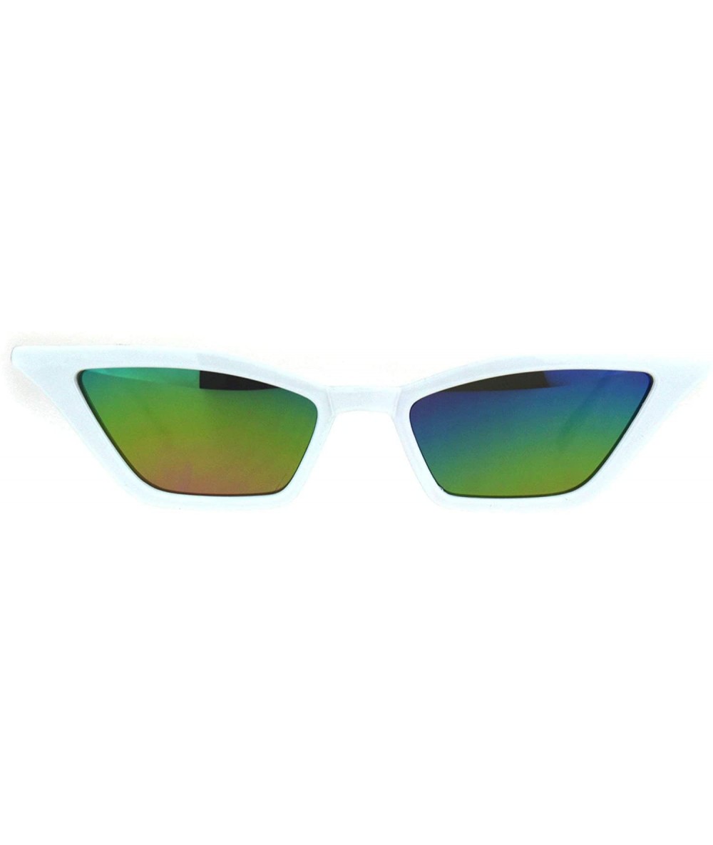 Cat Eye Womens Squared Thin Plastic Minimalist Cat Eye Sunglasses - White Rainbow Mirror - C718IIL27II $19.05