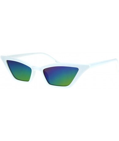 Cat Eye Womens Squared Thin Plastic Minimalist Cat Eye Sunglasses - White Rainbow Mirror - C718IIL27II $19.05