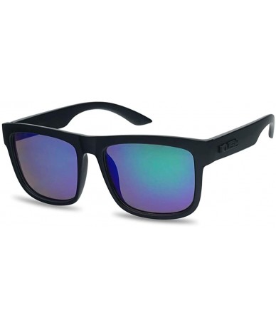 Goggle Black Fame Classic Squared Horn Rim Sunglasses Sporty Active Mirror Eye Shades - Black Frame - Midnight Green - C718IC...