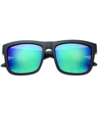 Goggle Black Fame Classic Squared Horn Rim Sunglasses Sporty Active Mirror Eye Shades - Black Frame - Midnight Green - C718IC...