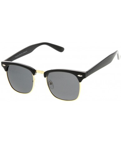 Rimless Polarized Lens Classic Half Frame Horn Rimmed Sunglasses 50mm - Black-gold / Smoke Polarized - C912N6IDHKL $20.00