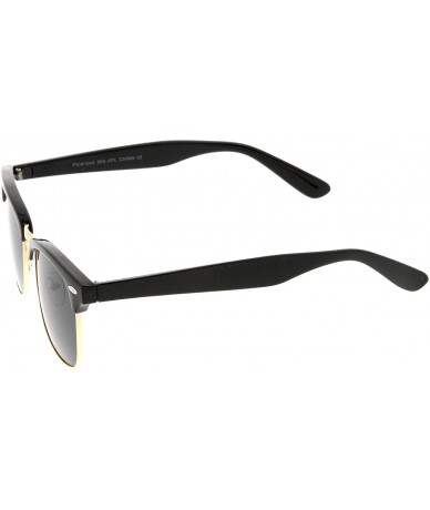 Rimless Polarized Lens Classic Half Frame Horn Rimmed Sunglasses 50mm - Black-gold / Smoke Polarized - C912N6IDHKL $20.00