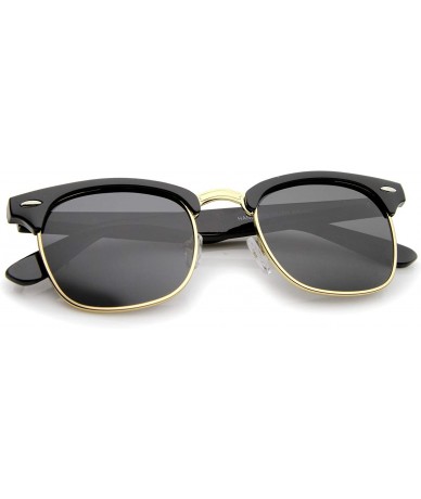 Rimless Polarized Lens Classic Half Frame Horn Rimmed Sunglasses 50mm - Black-gold / Smoke Polarized - C912N6IDHKL $20.00